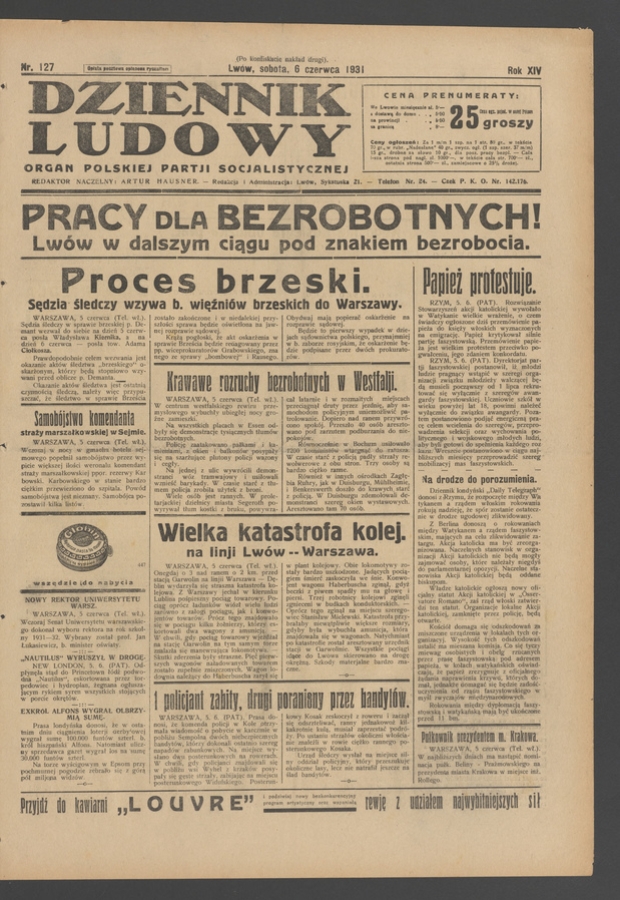 Dziennik Ludowy&nbsp;: organ Polskiej Partji Socjalistycznej. Rok&nbsp;14, 1931, numer&nbsp;127 (po&nbsp;konfiskacie nakład drugi)