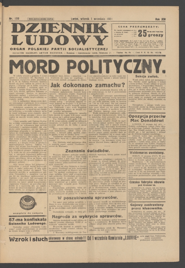 Dziennik Ludowy&nbsp;: organ Polskiej Partji Socjalistycznej. Rok&nbsp;14, 1931, numer&nbsp;199