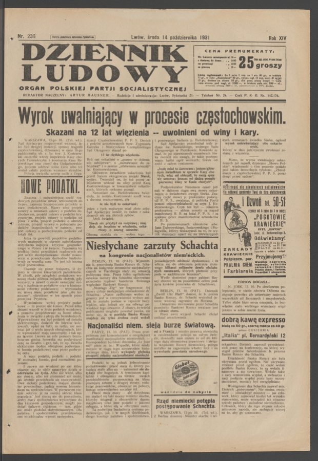Dziennik Ludowy&nbsp;: organ Polskiej Partji Socjalistycznej. Rok&nbsp;14, 1931, numer&nbsp;236