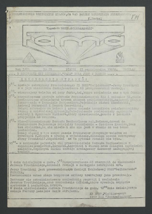 Fama&nbsp;: tygodnik NSZZ &bdquo;Solidarność&rdquo; Fadroma. 1981, numer&nbsp;35