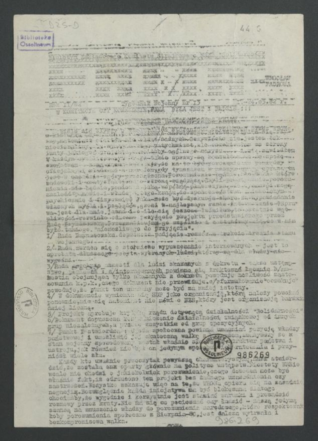 Fama&nbsp;: biuletyn Zakładowego Komitetu Strajkowego NSZZ &bdquo;Solidarność&rdquo; Wrocław Fadroma&nbsp;: tygodnik wojenny. Rok&nbsp;2, 1982, numer&nbsp;13
