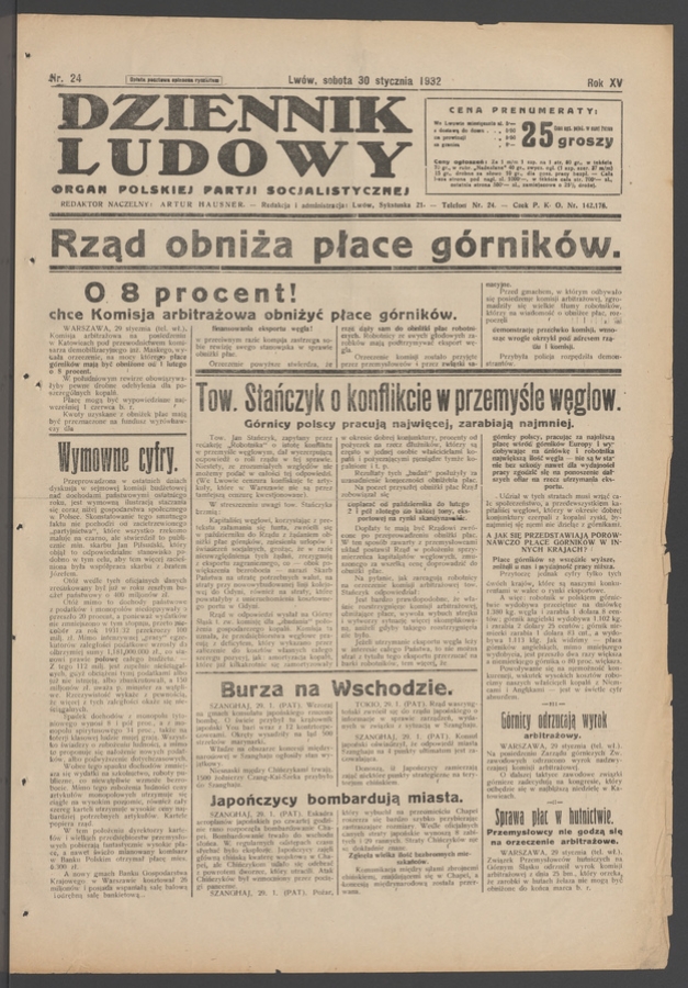 Dziennik Ludowy&nbsp;: organ Polskiej Partji Socjalistycznej. Rok&nbsp;15, 1932, numer&nbsp;24