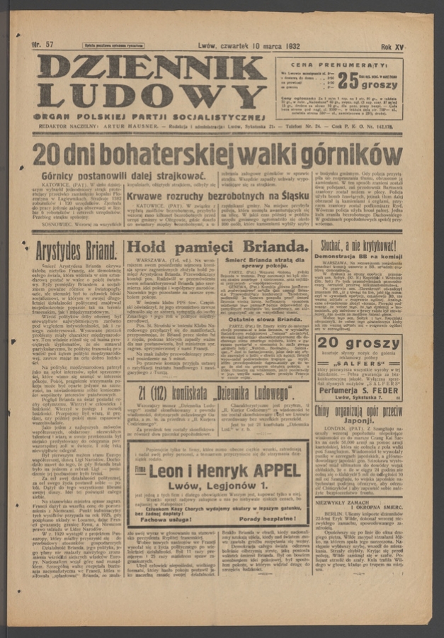 Dziennik Ludowy&nbsp;: organ Polskiej Partji Socjalistycznej. Rok&nbsp;15, 1932, numer&nbsp;57