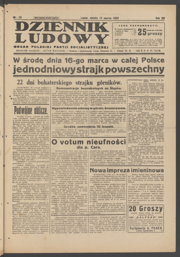 Dziennik Ludowy&nbsp;: organ Polskiej Partji Socjalistycznej. Rok&nbsp;15, 1932, numer&nbsp;59