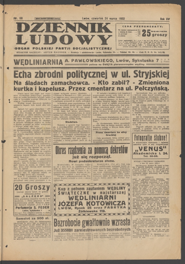 Dziennik Ludowy&nbsp;: organ Polskiej Partji Socjalistycznej. Rok&nbsp;15, 1932, numer&nbsp;68
