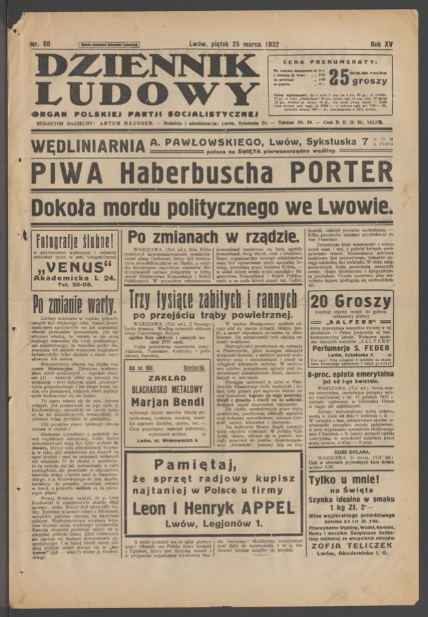 Dziennik Ludowy&nbsp;: organ Polskiej Partji Socjalistycznej. Rok&nbsp;15, 1932, numer&nbsp;69