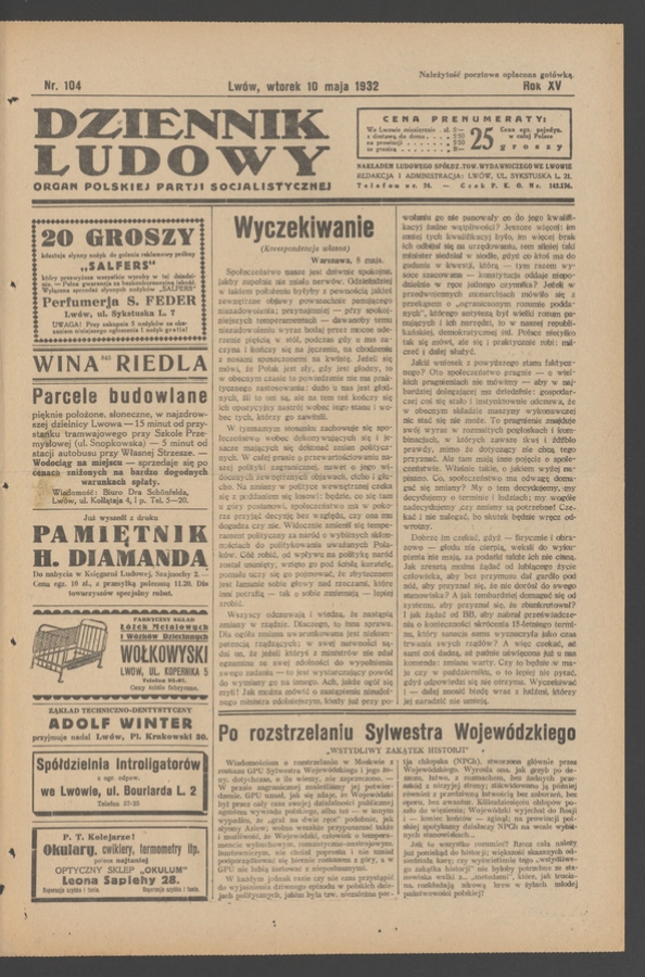 Dziennik Ludowy&nbsp;: organ Polskiej Partji Socjalistycznej. Rok&nbsp;15, 1932, numer&nbsp;104