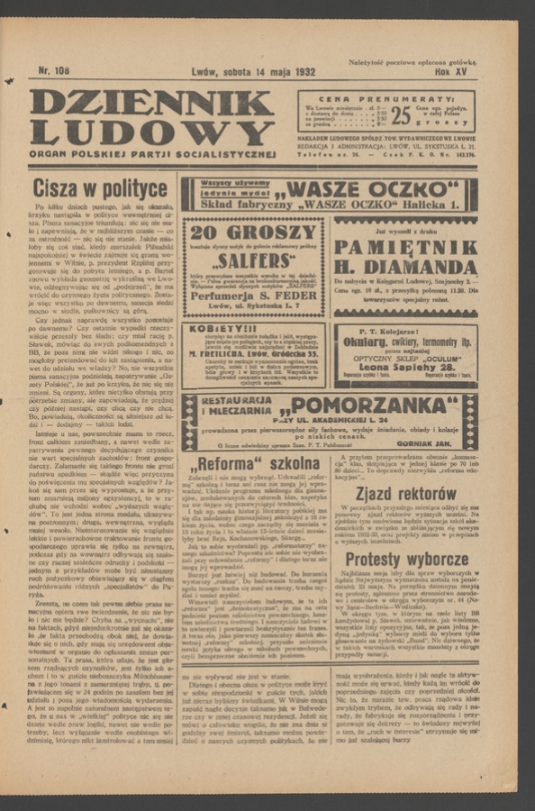 Dziennik Ludowy&nbsp;: organ Polskiej Partji Socjalistycznej. Rok&nbsp;15, 1932, numer&nbsp;108