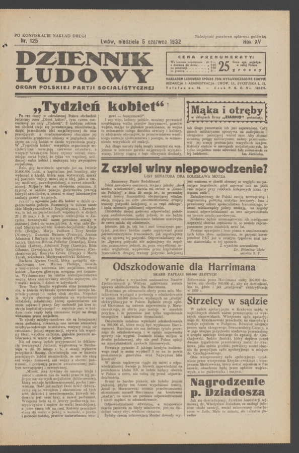 Dziennik Ludowy&nbsp;: organ Polskiej Partji Socjalistycznej. Rok&nbsp;15, 1932, numer&nbsp;125 (po&nbsp;konfiskacie nakład drugi)