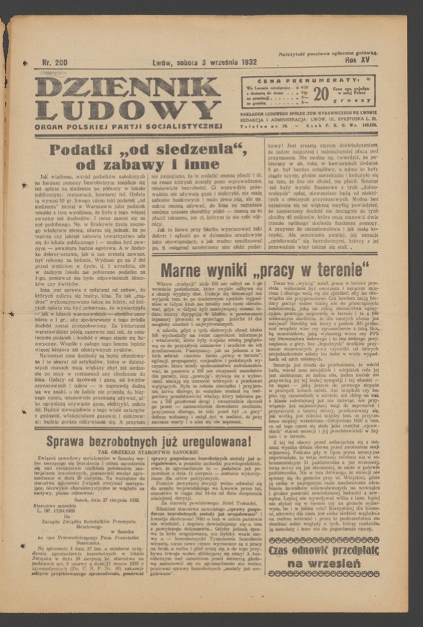 Dziennik Ludowy&nbsp;: organ Polskiej Partji Socjalistycznej. Rok&nbsp;15, 1932, numer&nbsp;200