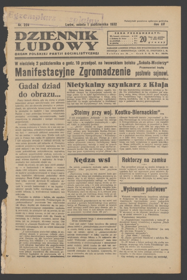 Dziennik Ludowy&nbsp;: organ Polskiej Partji Socjalistycznej. Rok&nbsp;15, 1932, numer&nbsp;224