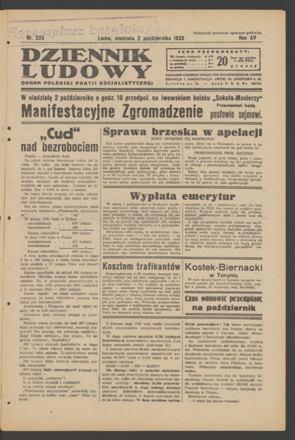 Dziennik Ludowy&nbsp;: organ Polskiej Partji Socjalistycznej. Rok&nbsp;15, 1932, numer&nbsp;225