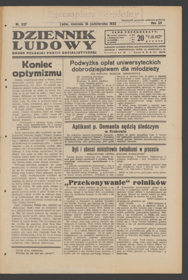 Dziennik Ludowy&nbsp;: organ Polskiej Partji Socjalistycznej. Rok&nbsp;15, 1932, numer&nbsp;237