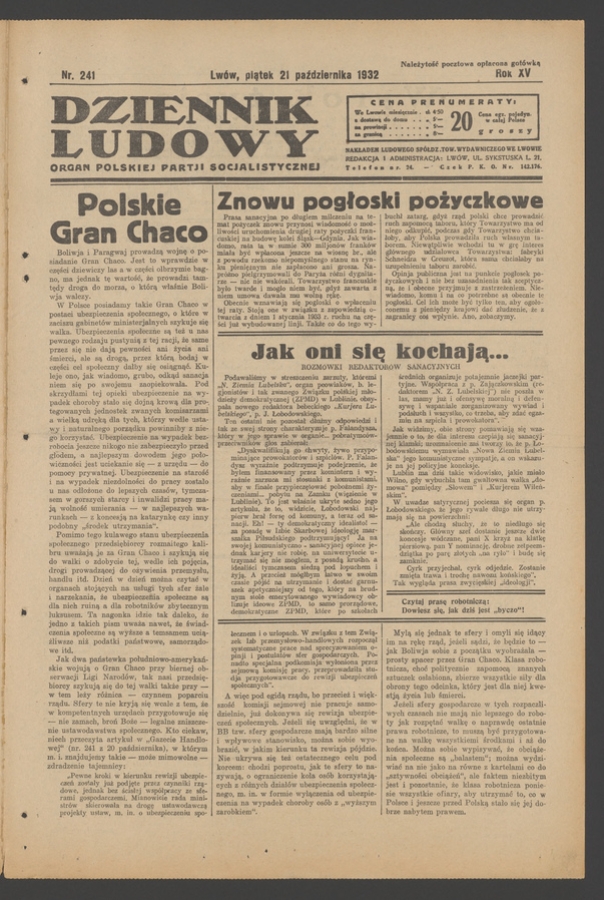 Dziennik Ludowy&nbsp;: organ Polskiej Partji Socjalistycznej. Rok&nbsp;15, 1932, numer&nbsp;241
