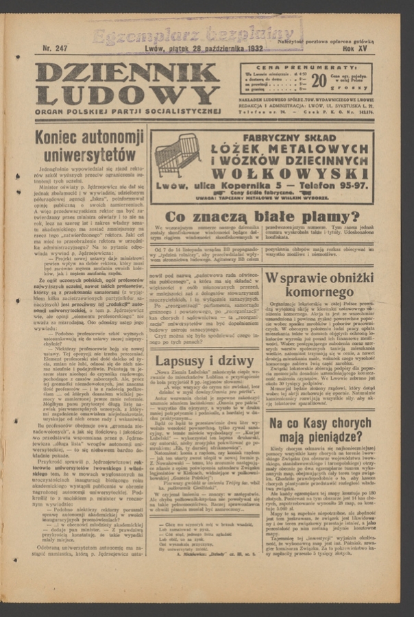 Dziennik Ludowy&nbsp;: organ Polskiej Partji Socjalistycznej. Rok&nbsp;15, 1932, numer&nbsp;247