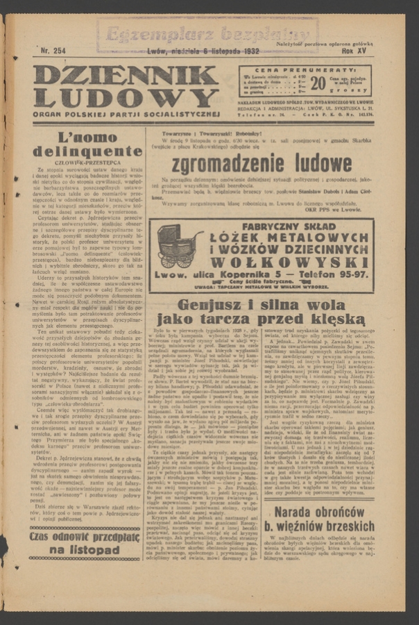 Dziennik Ludowy&nbsp;: organ Polskiej Partji Socjalistycznej. Rok&nbsp;15, 1932, numer&nbsp;254