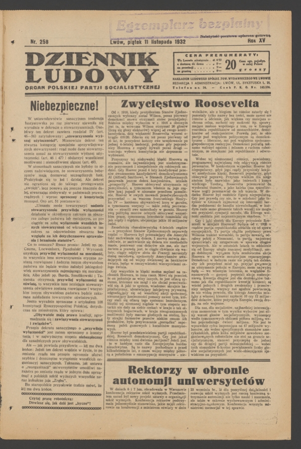 Dziennik Ludowy&nbsp;: organ Polskiej Partji Socjalistycznej. Rok&nbsp;15, 1932, numer&nbsp;258