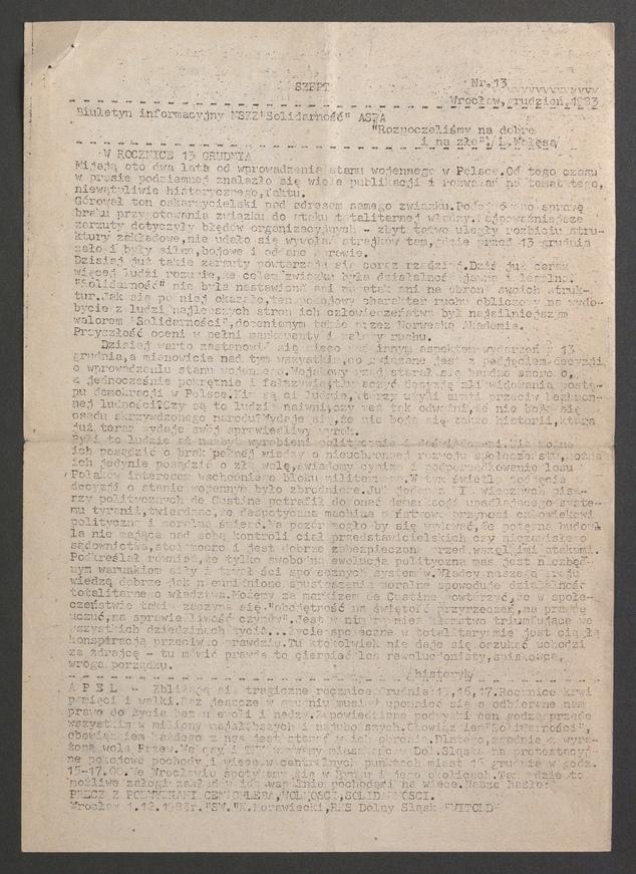 Szept : biuletyn informacyjny NSZZ &bdquo;Solidarność&rdquo; ASPA. 1983, numer&nbsp;13