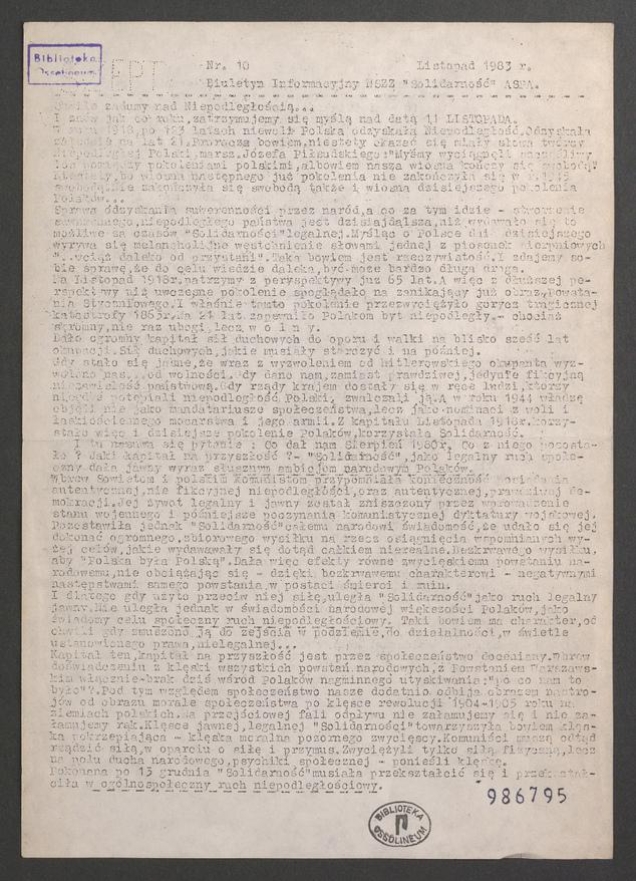 Szept : biuletyn informacyjny NSZZ &bdquo;Solidarność&rdquo; ASPA. 1983, numer&nbsp;10