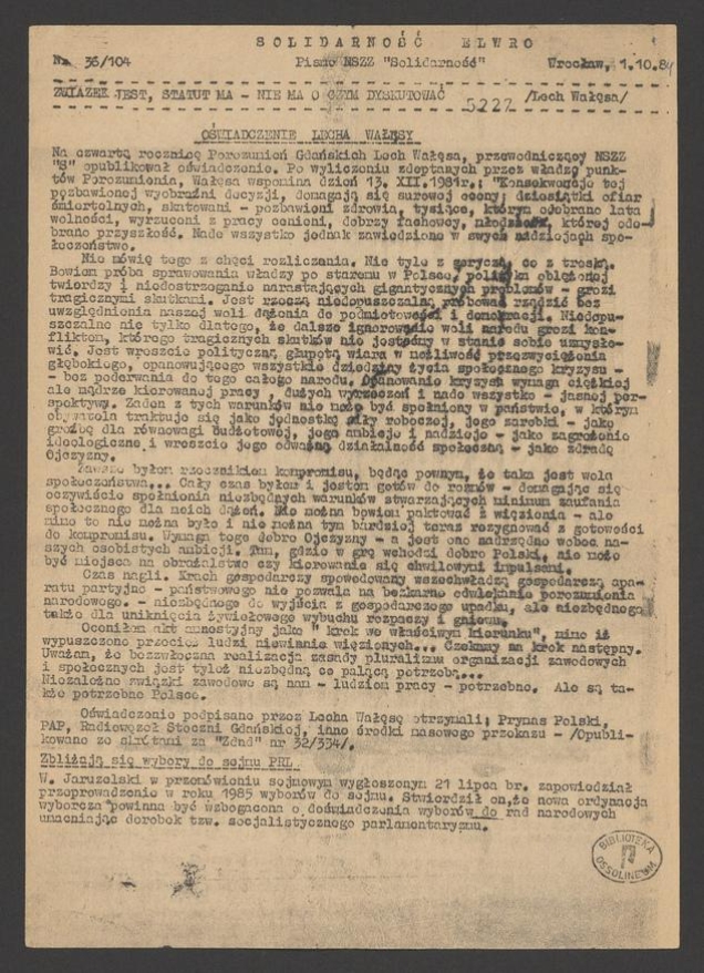 Solidarność Elwro : pismo NSZZ &bdquo;Solidarność&rdquo;. 1984, numer&nbsp;36&nbsp;(104)