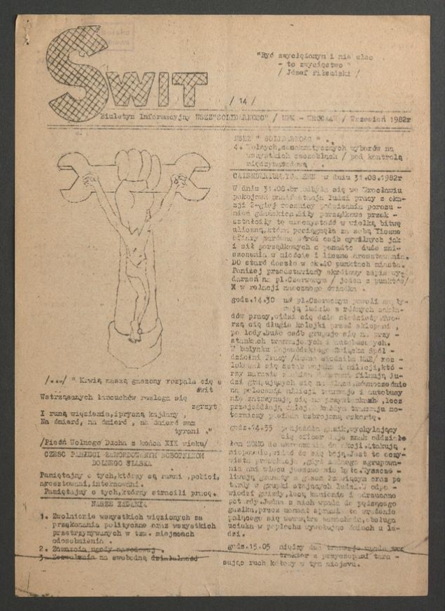 Świt&nbsp;: biuletyn informacyjny NSZZ &bdquo;Solidarność&rdquo; MPK Wrocław. 1982, numer&nbsp;14