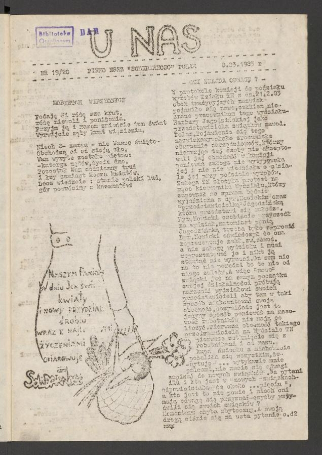 U Nas&nbsp;: pismo NSZZ &bdquo;Solidarność&rdquo; Polar.&nbsp;1983, numer&nbsp;19-20