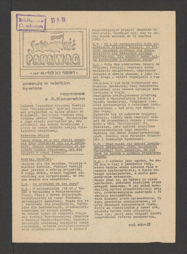 Solidarność Pafawag. 1981, numer&nbsp;4