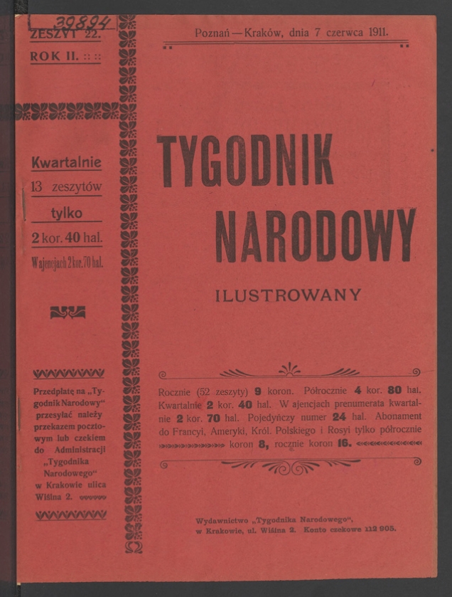 Tygodnik Narodowy Ilustrowany. Rok&nbsp;2, 1911, numer&nbsp;22