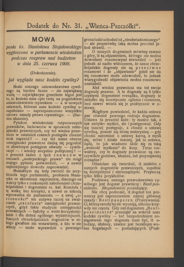 Dodatek do&nbsp;numeru&nbsp;31 &bdquo;Wieńca-Pszcz&oacute;łki&rdquo;. Rok&nbsp;34, 1908