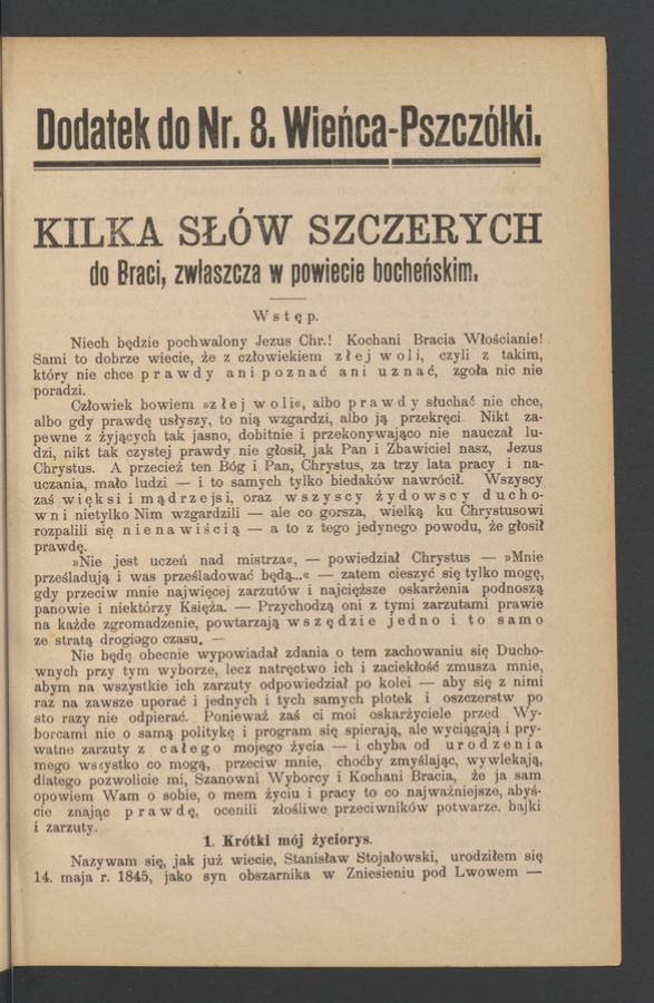 Dodatek do&nbsp;numeru&nbsp;8 &bdquo;Wieńca-Pszcz&oacute;łki&rdquo;. Rok&nbsp;26, 1900
