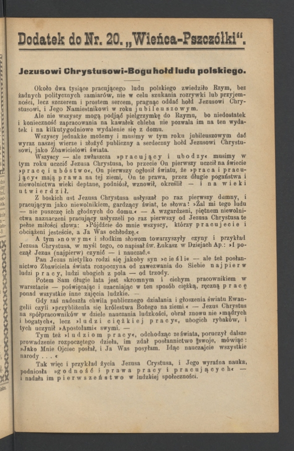 Dodatek do&nbsp;numeru&nbsp;20 &bdquo;Wieńca-Pszcz&oacute;łki&rdquo;. Rok&nbsp;26, 1900