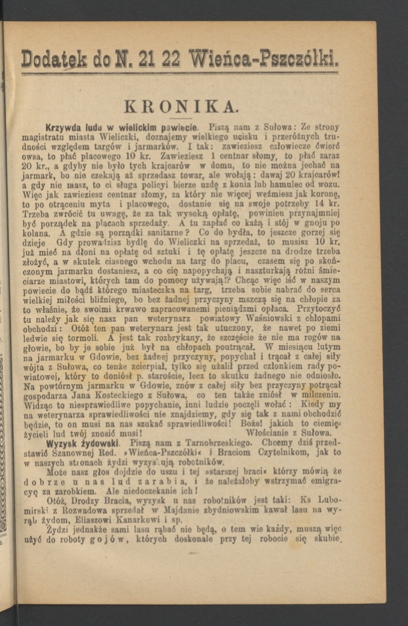 Dodatek do&nbsp;numeru&nbsp;21-22 &bdquo;Wieńca-Pszcz&oacute;łki&rdquo;. Rok&nbsp;26, 1900