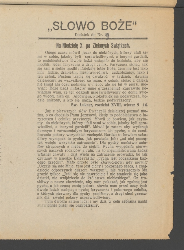 Słowo Boże&nbsp;: dodatek do&nbsp;numeru&nbsp;29 &bdquo;Wieńca-Pszcz&oacute;łki&rdquo;. Rok&nbsp;40, 1915