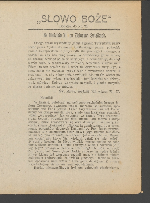 Słowo Boże&nbsp;: dodatek do&nbsp;numeru&nbsp;30 &bdquo;Wieńca-Pszcz&oacute;łki&rdquo;. Rok&nbsp;40, 1915