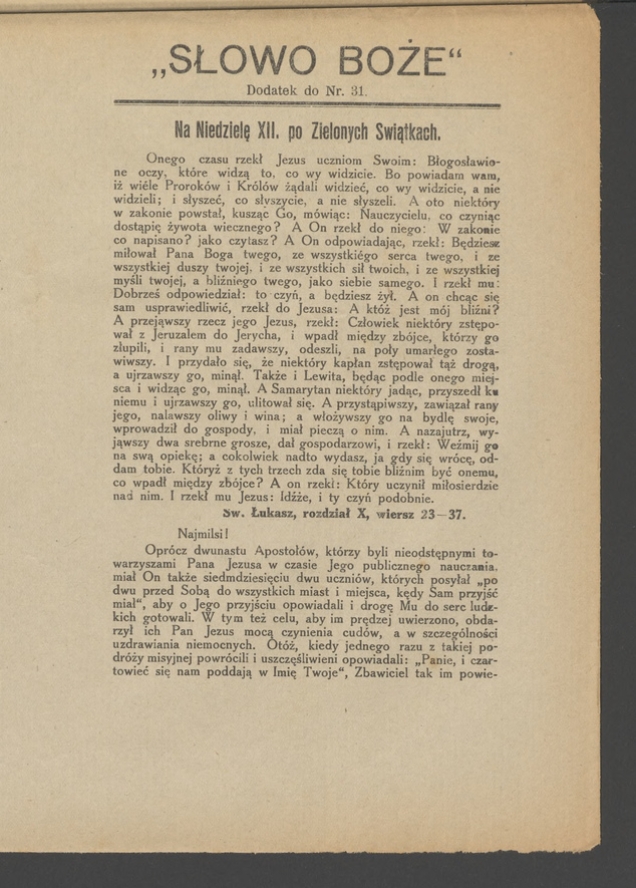 Słowo Boże&nbsp;: dodatek do&nbsp;numeru&nbsp;31 &bdquo;Wieńca-Pszcz&oacute;łki&rdquo;. Rok&nbsp;40, 1915