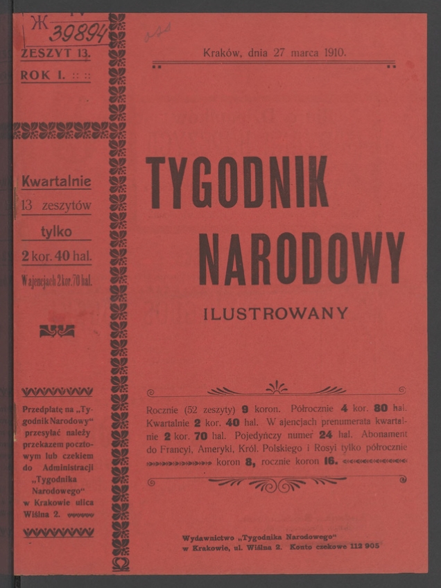 Tygodnik Narodowy Ilustrowany. Rok&nbsp;1, 1910, numer&nbsp;13