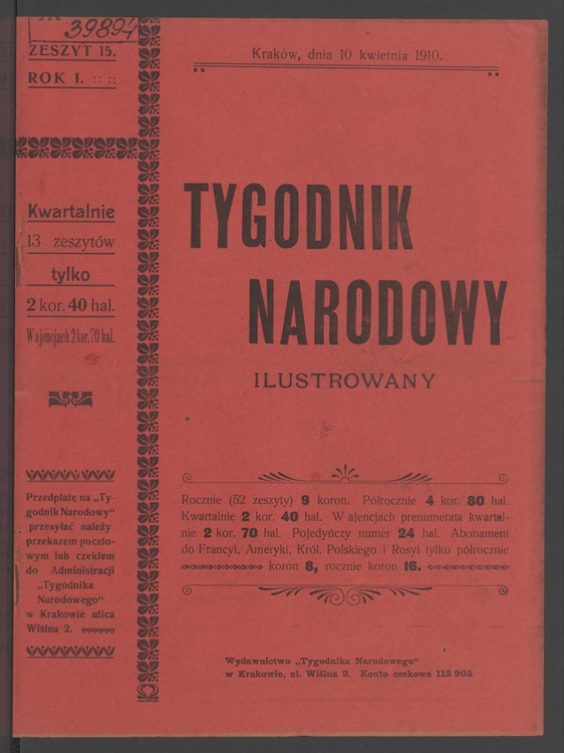 Tygodnik Narodowy Ilustrowany. Rok&nbsp;1, 1910, numer&nbsp;15
