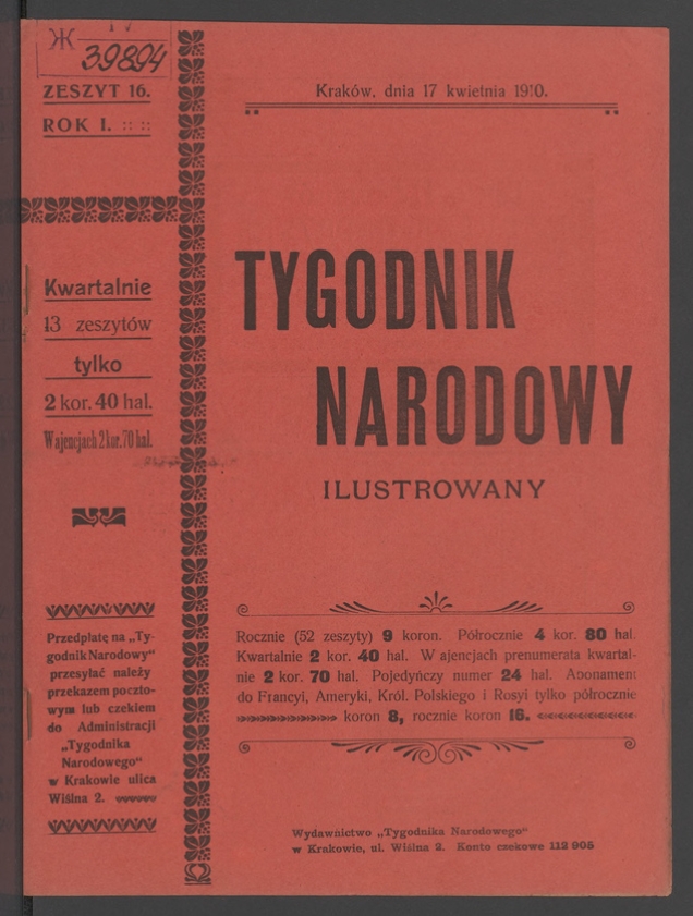 Tygodnik Narodowy Ilustrowany. Rok&nbsp;1, 1910, numer&nbsp;16