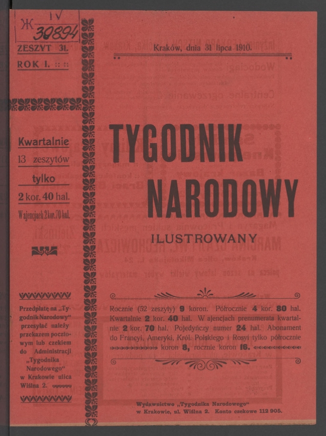 Tygodnik Narodowy Ilustrowany. Rok&nbsp;1, 1910, numer&nbsp;31