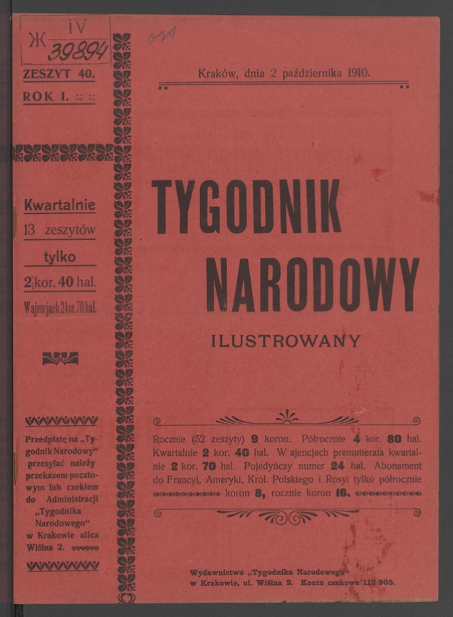 Tygodnik Narodowy Ilustrowany. Rok&nbsp;1, 1910, numer&nbsp;40