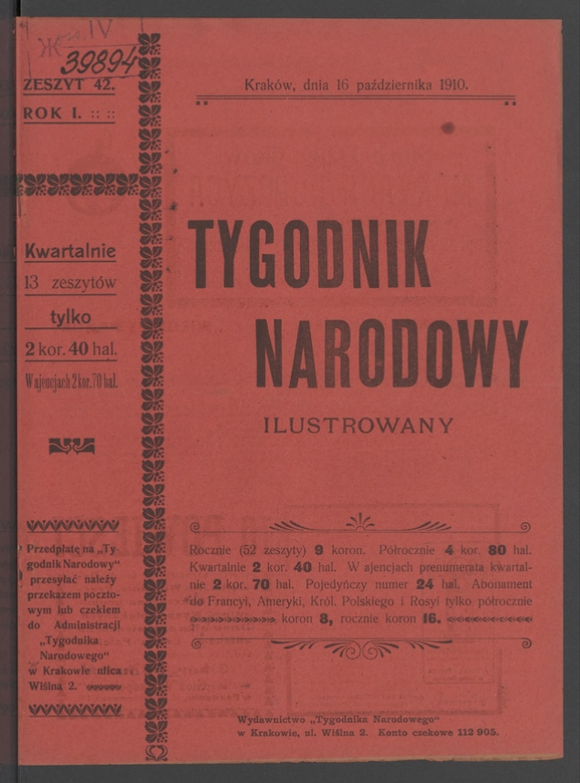 Tygodnik Narodowy Ilustrowany. Rok&nbsp;1, 1910, numer&nbsp;42