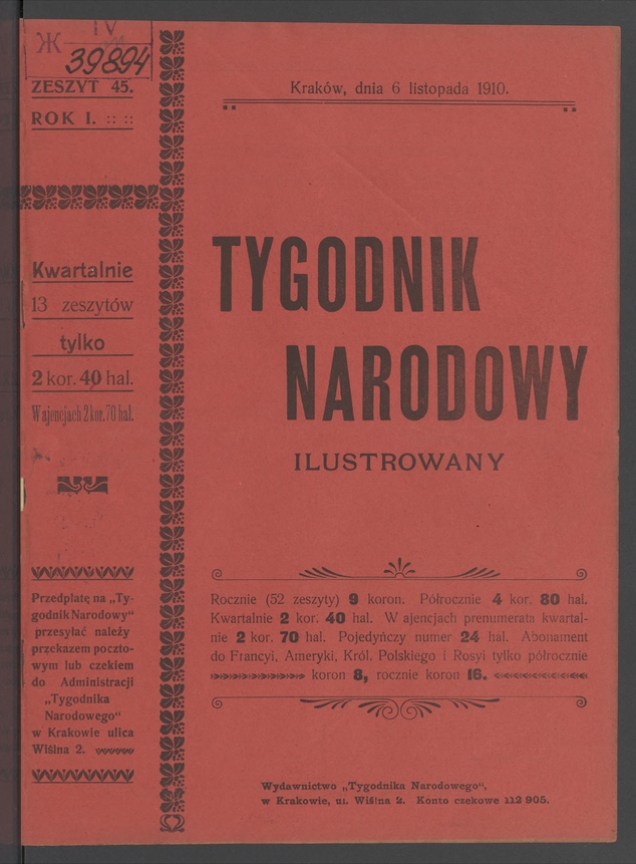 Tygodnik Narodowy Ilustrowany. Rok&nbsp;1, 1910, numer&nbsp;45