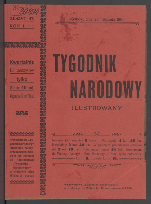 Tygodnik Narodowy Ilustrowany. Rok&nbsp;1, 1910, numer&nbsp;47