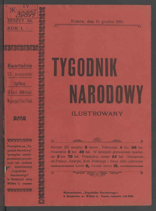 Tygodnik Narodowy Ilustrowany. Rok&nbsp;1, 1910, numer&nbsp;50