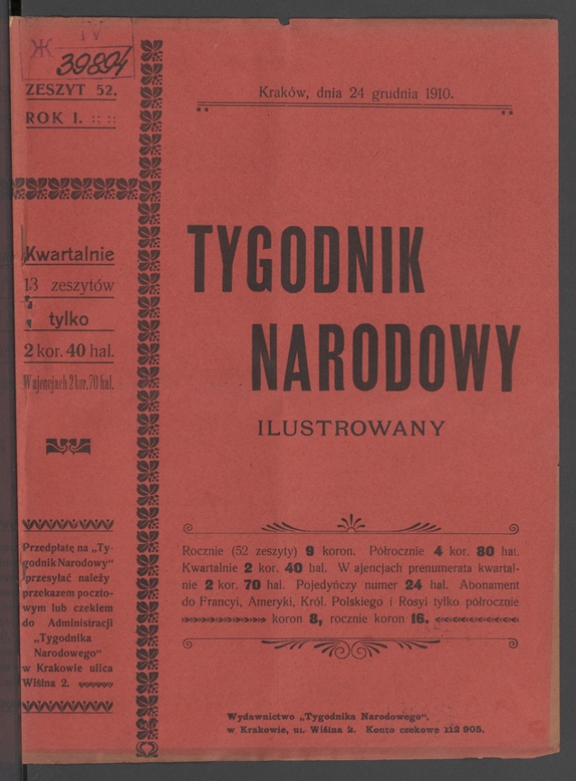 Tygodnik Narodowy Ilustrowany. Rok&nbsp;1, 1910, numer&nbsp;52