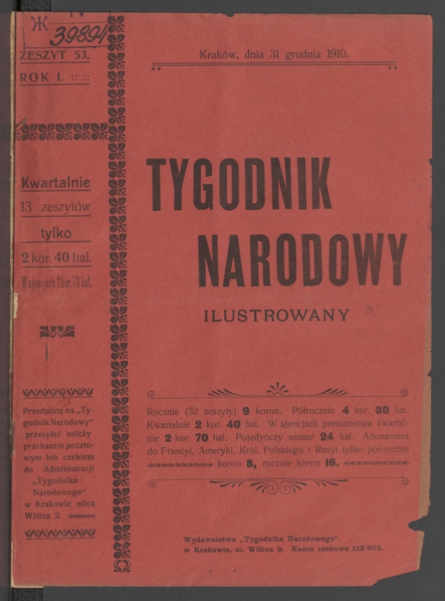 Tygodnik Narodowy Ilustrowany. Rok&nbsp;1, 1910, numer&nbsp;53