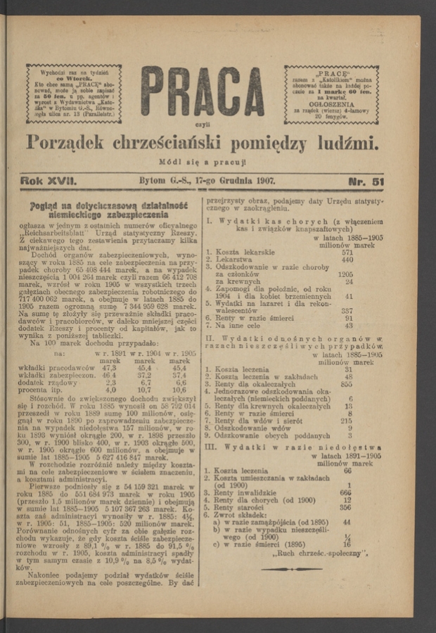 Praca,&nbsp;Czyli Porządek Chrześciański Pomiędzy Ludźmi. Rok&nbsp;17, 1907, numer&nbsp;51