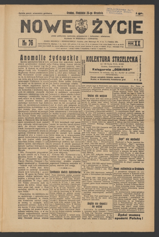 Nowe Życie&nbsp;: pismo polityczne, społeczne, gospodarcze i&nbsp;kulturalno-oświatowe. Rok&nbsp;20, 1937, numero&nbsp;76