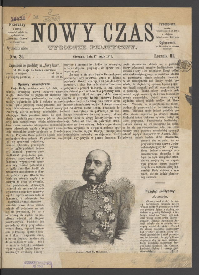 Nowy Czas&nbsp;: tygodnik polityczny. Rocznik&nbsp;3, 1879, numero&nbsp;20