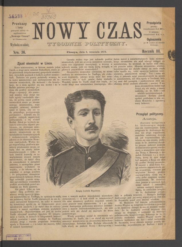 Nowy Czas&nbsp;: tygodnik polityczny. Rocznik&nbsp;3, 1879, numero&nbsp;36